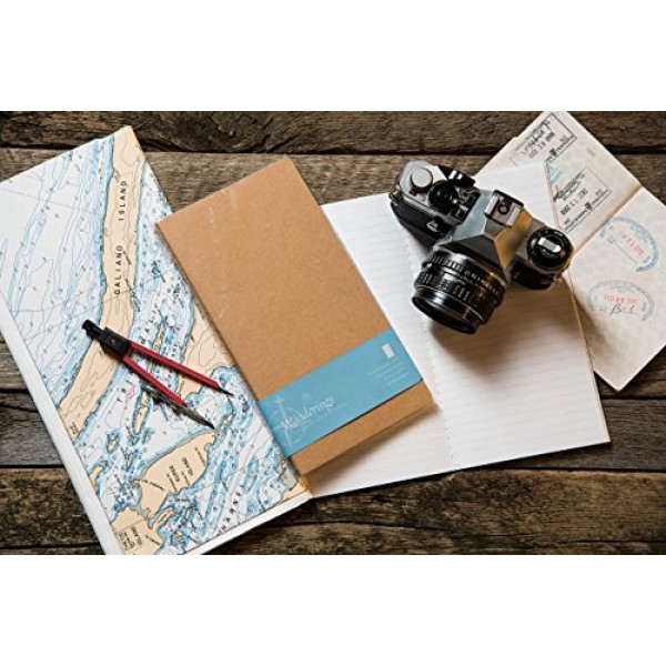 WANDERINGS® 여행자 노트 리필 인서트 - 8.25 x 4.25인치(21cm x 11cm) - 줄이 그어진 종이 - 3개 세트 - 가죽 여행 저널, 작가, 일기 및 플래너용 저널 리필