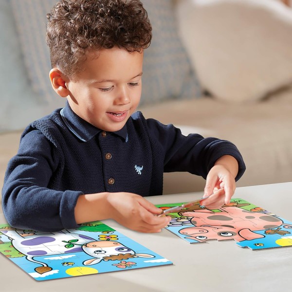 Orchard Toys First Farm Friends Jigsaw Puzzle, 12피스 교육용 퍼즐, 상자에 들어 있는 두 개의 퍼즐, 손과 눈의 협응력 개발 및 퍼즐 맞추기 및 세기, 1-20 농장에서 세는 법 배우기 