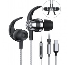 Samsung S23 S22 S21 S20 A53 A54용 USB C 헤드폰, 케이블 USB C가 있는 인이어 헤드폰, 베이스 스테레오, 소음 차단, iPad Pro Pixel 7 6a OnePlus 9용, 마이크가 있는 Type C 헤드폰, USB C 연