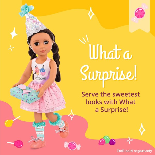 Glitter Girls GG50098Z Flower Battat – What a Surprise – 14인치 디럭스 생일 파티 인형 복장 – 3세 이상의 소녀를 위한 장난감, 의류 및 액세서리, 로즈