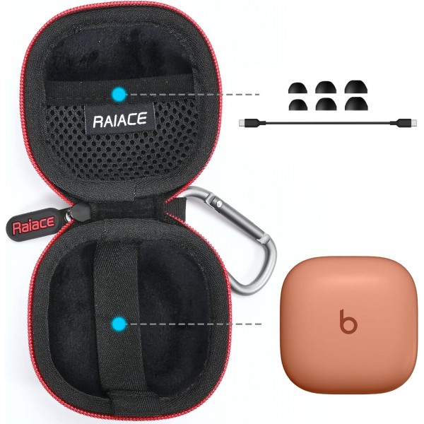 Beats Fit Pro 이어폰과 호환되는 RAIACE 하드 쉘 보관 케이스 보호용 여행용 휴대용 케이스.-블랙(블랙 라이닝)