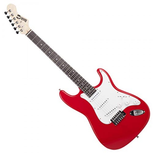 RockJam 일렉트릭 기타 슈퍼킷(10와트 앰프, 긱백, 픽 및 온라인 레슨 포함) 6현 팩, 오른쪽, 빨간색, 전체(RJEG03-SK-RD)