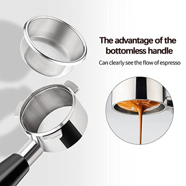 Breville Barista Express BES880, BES878, BES875, BES870, BES840, BES810 에스프레소 머신과 호환되는 54mm 바텀리스 포터필터 및 53.5mm 퍽 스크린(스테인리스 스틸 필터 바구니 포함)