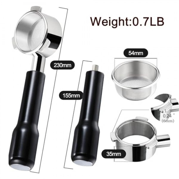 Breville Barista Express BES880, BES878, BES875, BES870, BES840, BES810 에스프레소 머신과 호환되는 54mm 바텀리스 포터필터 및 53.5mm 퍽 스크린(스테인리스 스틸 필터 바구니 포함)