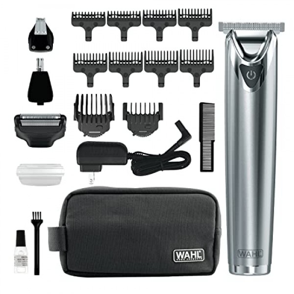 Wahl USA 스테인리스 스틸 리튬 이온 2.0+ 남성용 수염 트리머 - 전기 면도기 및 코 귀 트리머 - 충전식 올인원 남성용 그루밍 키트 - 모델 9864SS