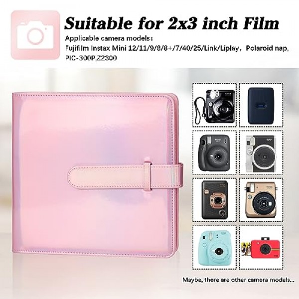 Fujifilm Instax Mini 12 11 9 8+ 8 90 40 EVO 인스턴트 카메라용 360 포켓 사진 앨범, Polaroid Snap/PIC-300/Z2300/ SocialMatic 인스턴트 카메라 및 Zip 인스턴트 프린터(매직 핑크)용