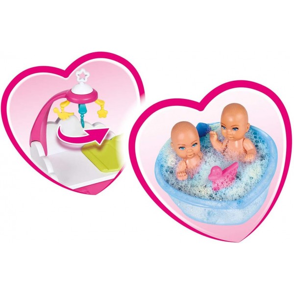 Simba 105733333 - Steffi Love Welcome Twins, 임신한 인형, 쌍둥이 있음, 기저귀 갈이대 및 욕조 포함, 액세서리, 드레스업 인형, 29cm, 3세 이상 어린이용