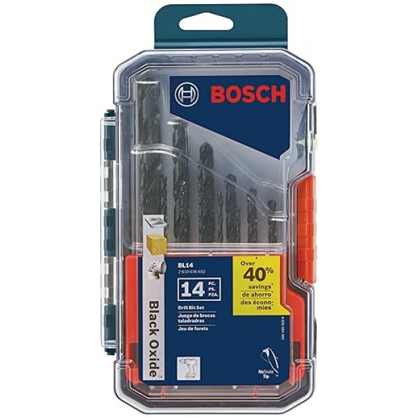 BOSCH BL14 14피스 모듬 세트 경량 금속, 목재, 플라스틱 응용 분야용 3플랫 생크 흑색 산화물 드릴 비트