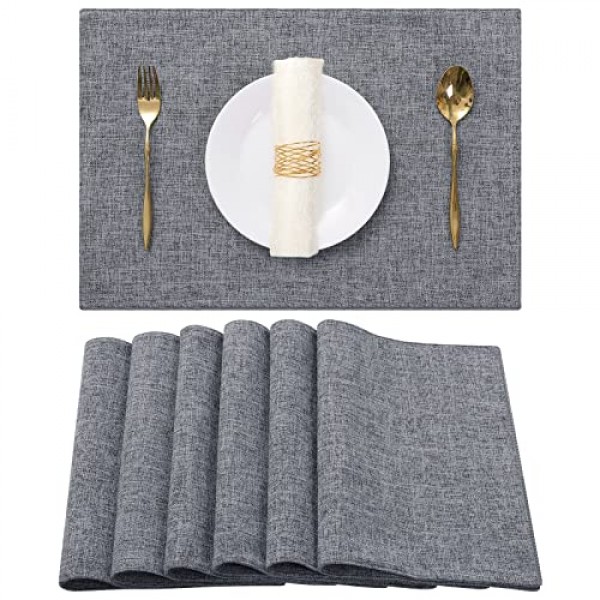 Homaxy Cloths 식탁용 플레이스매트 6개 세트, 내열성 세탁 가능한 면 린넨 혼방 테이블 매트, 청소가 용이한 미끄럼 방지 플레이스 매트, 13