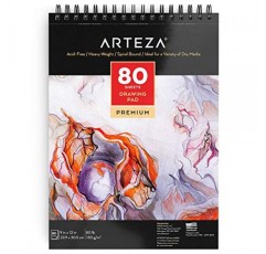 ARTEZA 드로잉 페이퍼 패드, 9 x 12인치, 1팩, 80페이지, 나선형 제본 스케치북, 내구성이 뛰어난 80파운드 종이 시트가 포함된 드로잉 저널, 학생 및 성인을 위한 미술 용품
