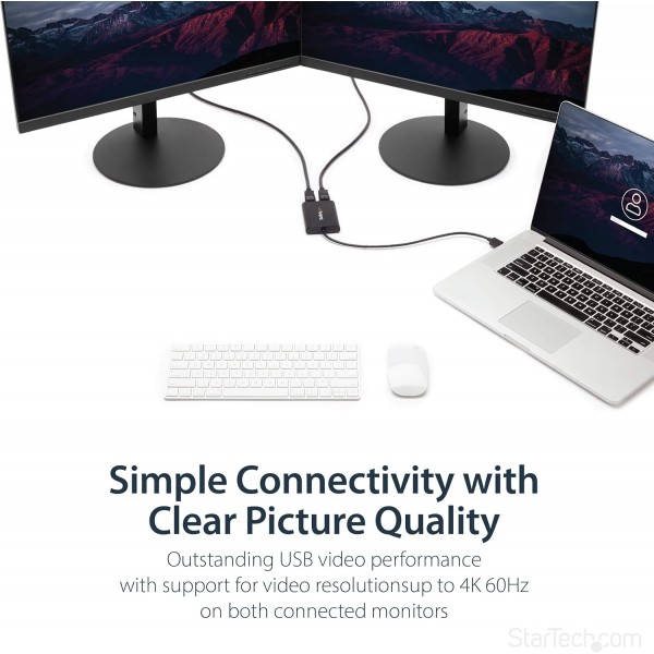 StarTech.com USB 3.0 - 듀얼 DisplayPort 어댑터 4K 60Hz, DisplayLink 인증, 외부 그래픽 카드가 있는 비디오 컨버터 - Mac 및 PC(USB32DP24K60) 단일