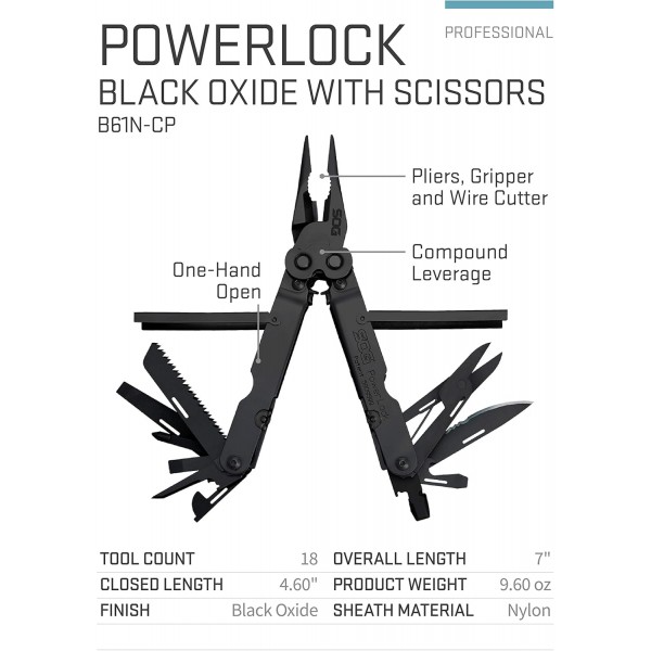 SOG 4004837-SSI PowerLock EOD Black Oxide 18 Piece Multi Tool - multi, N/A