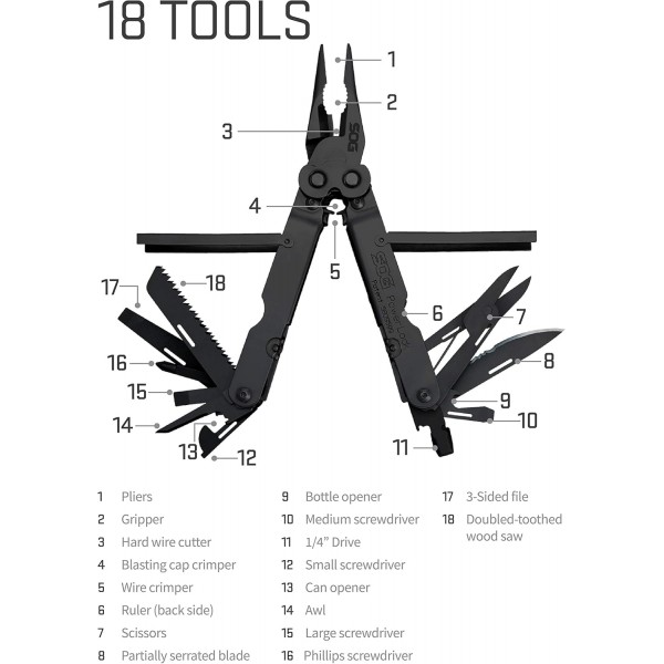 SOG 4004837-SSI PowerLock EOD Black Oxide 18 Piece Multi Tool - multi, N/A