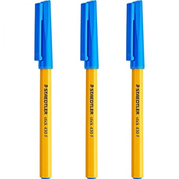 Staedtler Fine 0.3mm 430 스틱 볼펜 필기용 펜 스무스 - 파란색 잉크 - 3개 팩