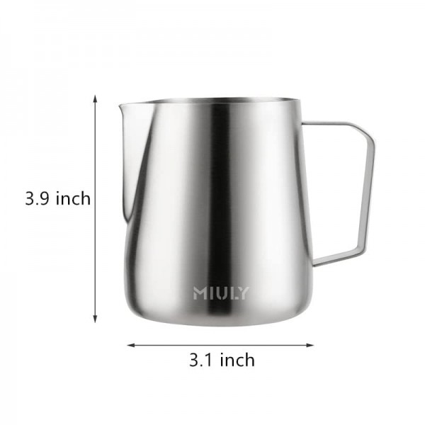 Miuly 소형 우유 거품 투수, 스테인레스 스틸 우유 거품기 컵, 14OZ/400ML 우유 거품기 투수 바리스타 도구, 에스프레소 머신, 우유 거품기