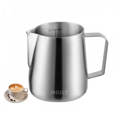 Miuly 소형 우유 거품 투수, 스테인레스 스틸 우유 거품기 컵, 14OZ/400ML 우유 거품기 투수 바리스타 도구, 에스프레소 머신, 우유 거품기