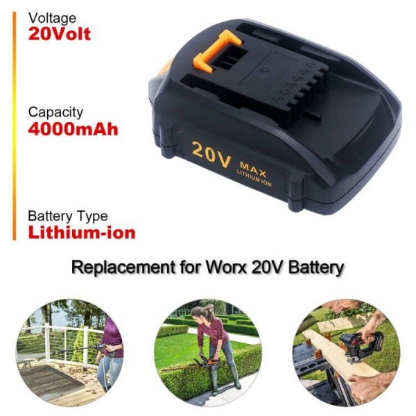 ELEFLY 2 팩 WA3525 Worx 20V 배터리 WA3525 WA3520 WA3575 WA3578 용 20V 4.0Ah 리튬 배터리 교체, Worx 20V 무선 도구와 호환 가능