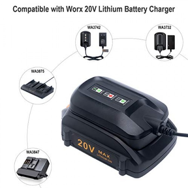 ELEFLY 2 팩 WA3525 Worx 20V 배터리 WA3525 WA3520 WA3575 WA3578 용 20V 4.0Ah 리튬 배터리 교체, Worx 20V 무선 도구와 호환 가능