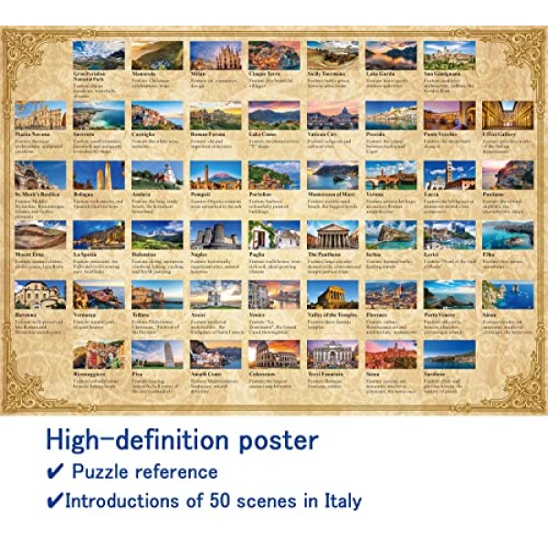 이탈리아 퍼즐 1000피스 성인용, 로마 베니스 친퀘테레 여행 퍼즐 유럽, 유럽 풍경 자연 직소 퍼즐 풍경【27.5 x 19.7 in】