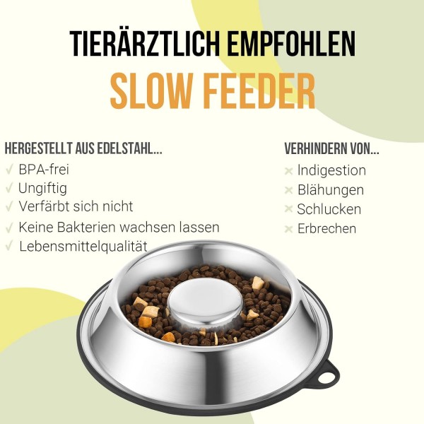 PEGGY11 스테인레스 스틸 슬로우 피더 개 그릇 | 영구 접착 미끄럼 방지 실리콘 고무 중소형견용 스테인리스 스틸