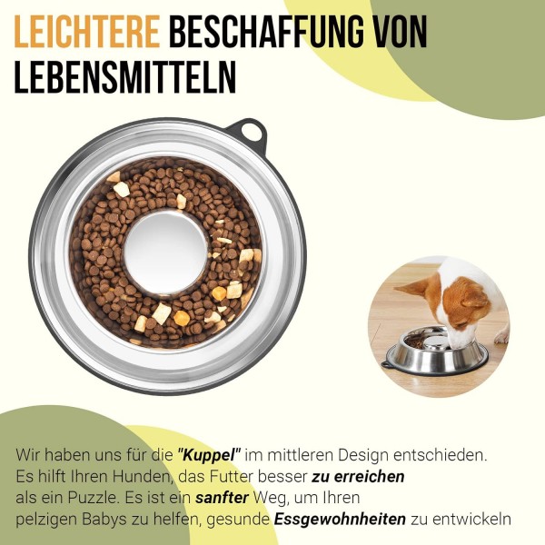 PEGGY11 스테인레스 스틸 슬로우 피더 개 그릇 | 영구 접착 미끄럼 방지 실리콘 고무 중소형견용 스테인리스 스틸