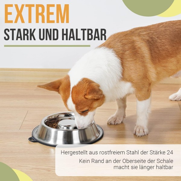 PEGGY11 스테인레스 스틸 슬로우 피더 개 그릇 | 영구 접착 미끄럼 방지 실리콘 고무 중소형견용 스테인리스 스틸