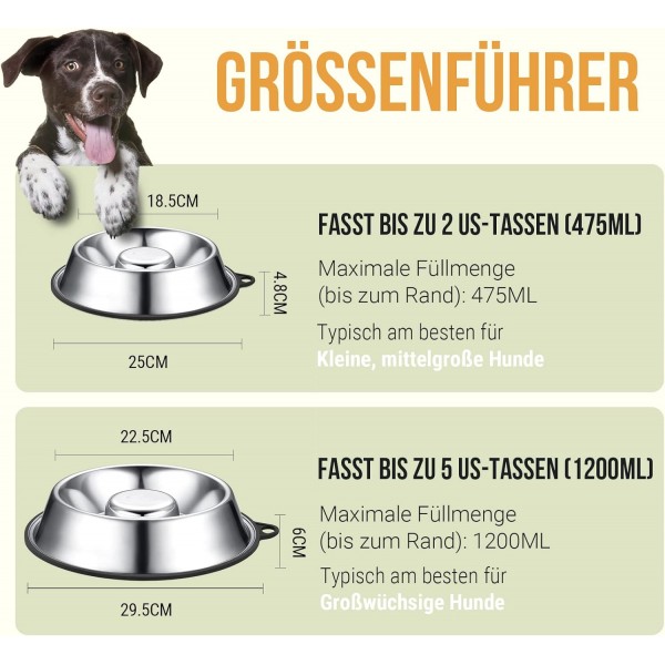 PEGGY11 스테인레스 스틸 슬로우 피더 개 그릇 | 영구 접착 미끄럼 방지 실리콘 고무 중소형견용 스테인리스 스틸