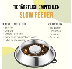 PEGGY11 스테인레스 스틸 슬로우 피더 개 그릇 | 영구 접착 미끄럼 방지 실리콘 고무 중소형견용 스테인리스 스틸