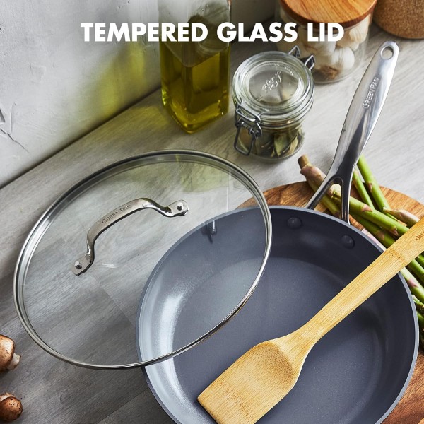 GreenPan Valencia Pro 경질 양극 산화 처리된 건강한 세라믹 논스틱 26cm 프라이팬(뚜껑 포함), PFAS 없음, 인덕션, 식기세척기 사용 가능, 오븐 사용 가능, 회색 26cm 회색