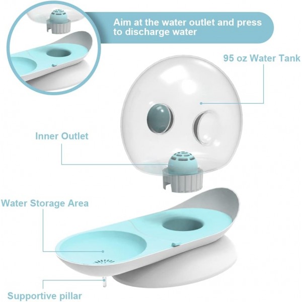YATOSEEN 물 디스펜서 고양이 전기 없음 애완 동물 물 디스펜서, 개와 고양이를 위한 자동 물 디스펜서 스테이션, 2.8L 자동 애완 동물 물 디스펜서 보유