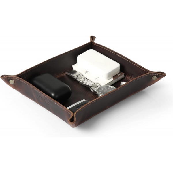 Londo 정품 가죽 빈 주머니 - Vide Poche - 가죽 트레이 정리함, 실용적인 보관함 - 지갑, 시계, 열쇠, 동전, 휴대폰 및 사무용품용(갈색)