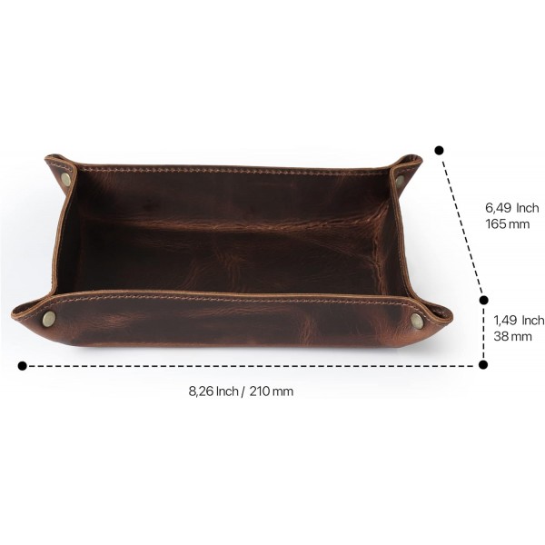Londo 정품 가죽 빈 주머니 - Vide Poche - 가죽 트레이 정리함, 실용적인 보관함 - 지갑, 시계, 열쇠, 동전, 휴대폰 및 사무용품용(갈색)