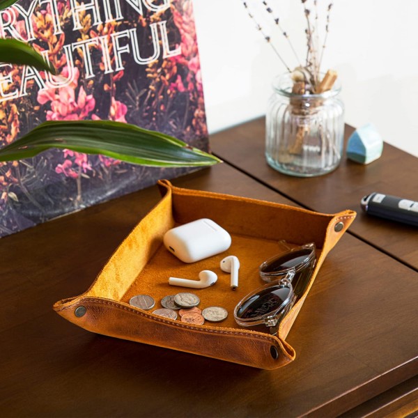 Londo 정품 가죽 빈 주머니 - Vide Poche - 가죽 트레이 정리함, 실용적인 보관함 - 지갑, 시계, 열쇠, 동전, 휴대폰 및 사무용품용(갈색)