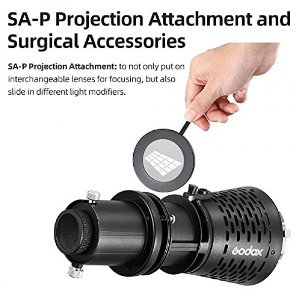 Godox SA-P 프로젝션 부착 장치가 포함된 Godox SA-17 Bowens 마운트 어댑터 + SA-09-001/004 + SA-06 Iris + SA-10 GOBO 세트 홀더 + SA-11C/SA-11T 컬러 젤은 LED 비디오용 연극 효과를 만듭니