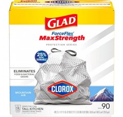 Glad 주방 쓰레기 봉투, Clorox가 포함된 ForceFlexPlus, 13 Gal, Mountain Air, 90 Ct(패키지는 다를 수 있음)