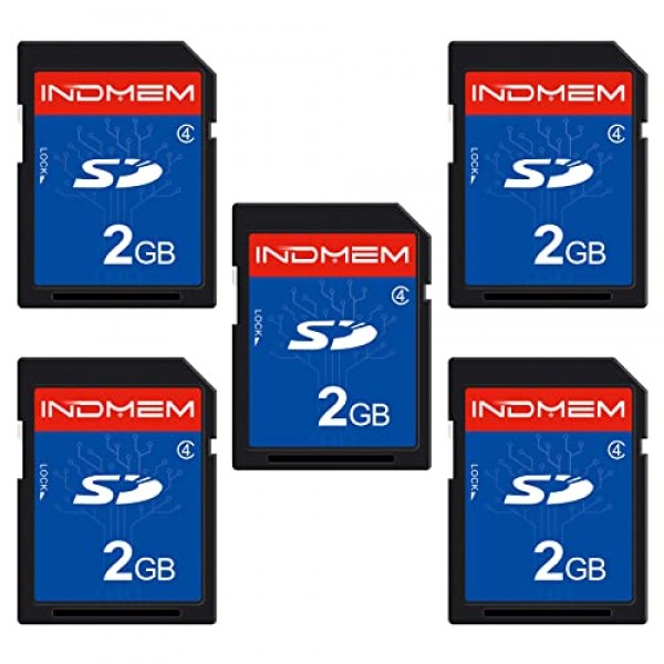 INDMEM 5팩 SD 카드 2GB 클래스 4 플래시 메모리 카드 2G SLC Stanard 보안 디지털 카드