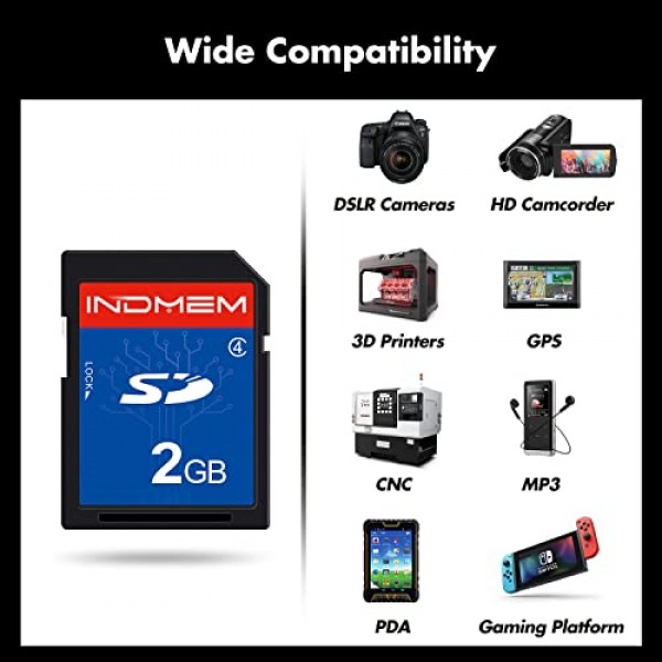INDMEM 5팩 SD 카드 2GB 클래스 4 플래시 메모리 카드 2G SLC Stanard 보안 디지털 카드