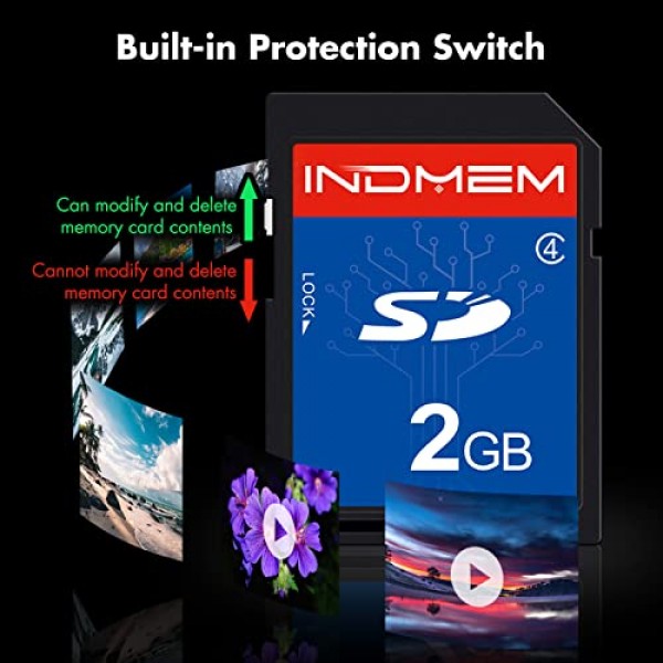 INDMEM 5팩 SD 카드 2GB 클래스 4 플래시 메모리 카드 2G SLC Stanard 보안 디지털 카드