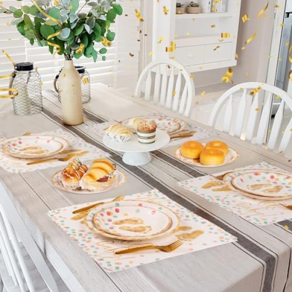 DECORLIFE 성별 공개 접시 및 냅킨 24인분, 오 베이비 아기 공개 파티 장식용 접시, 포크 포함, 총 96개
