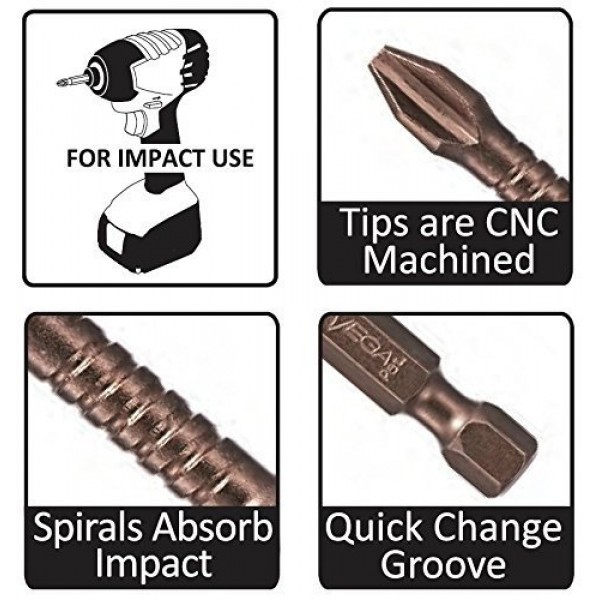 VEGA T20 TORX 임팩트 드라이버 비트. Impactech 전문가 등급 충격 등급 T-20 TORX 2 비트. (5개 팩) P150T20A-5