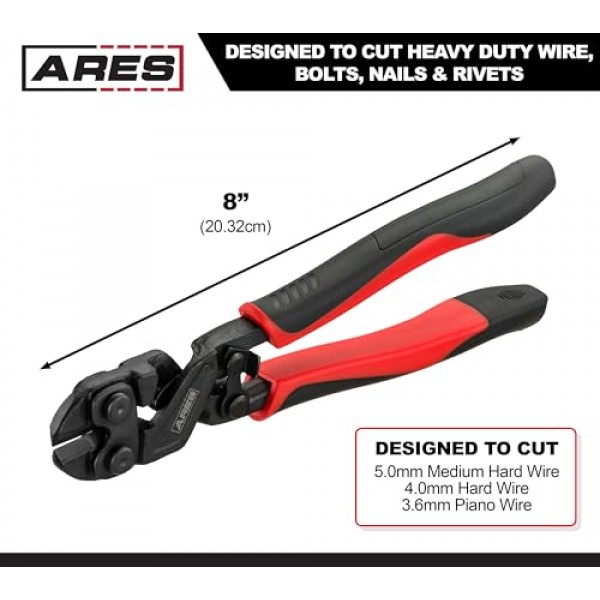 ARES 70664-8인치 미니 볼트 커터 - 크롬 몰리강 구조 및 유도 경화 절단 모서리 - 고강도 와이어, 볼트, 못 및 리벳 절단용으로 설계됨