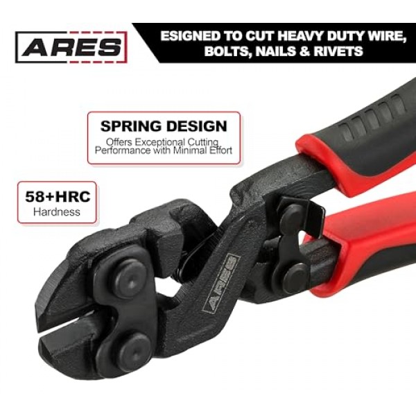 ARES 70664-8인치 미니 볼트 커터 - 크롬 몰리강 구조 및 유도 경화 절단 모서리 - 고강도 와이어, 볼트, 못 및 리벳 절단용으로 설계됨