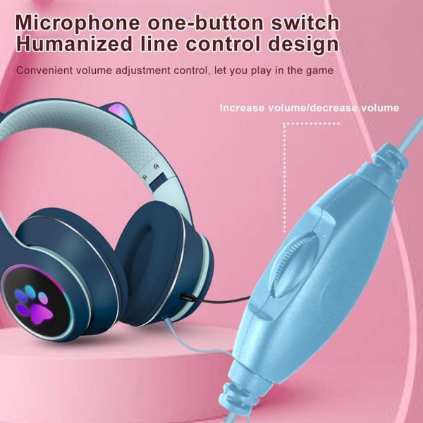 Cat Ears PS5 및 PS4용 마이크가 있는 스테레오 게임용 헤드셋 소음 감소 마이크 및 LED 조명 3.5mm 오디오 케이블 인터페이스 제트 블랙