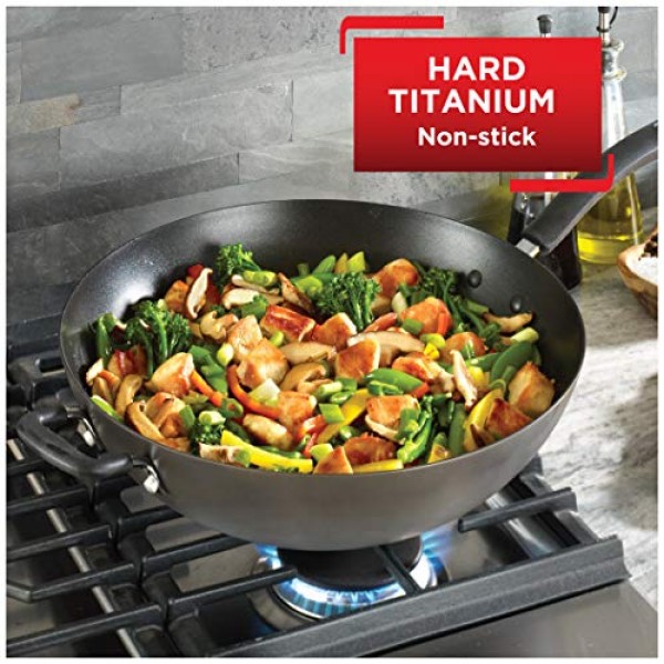 T-fal Ultimate 경질 양극산화 처리된 붙지 않는 웍 14인치 오븐 사용 가능 350F 조리기구, 냄비 및 팬, 식기세척기 사용 가능 검정색