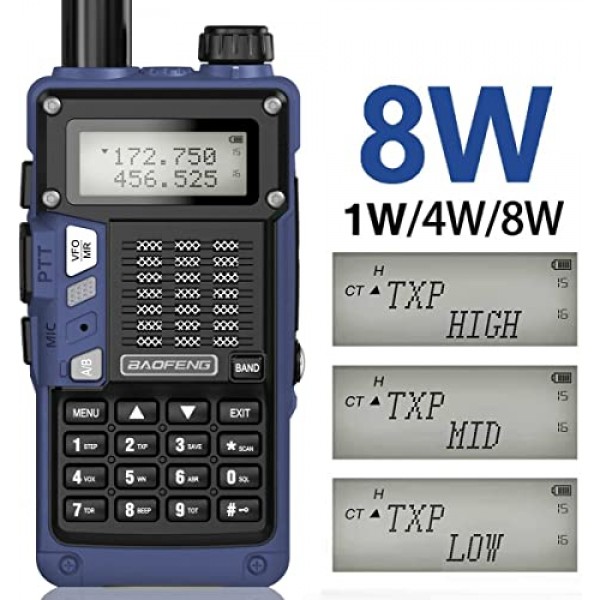 Baofeng Radio UV-S9 Pro Ham Radio UV-5R 듀얼 밴드 8W 고출력 휴대용 양방향 라디오(배터리 및 USB 충전기 케이블 워키토키 포함) 핸드헬드 업그레이드(파란색)