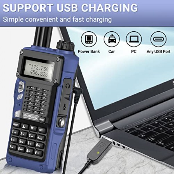 Baofeng Radio UV-S9 Pro Ham Radio UV-5R 듀얼 밴드 8W 고출력 휴대용 양방향 라디오(배터리 및 USB 충전기 케이블 워키토키 포함) 핸드헬드 업그레이드(파란색)