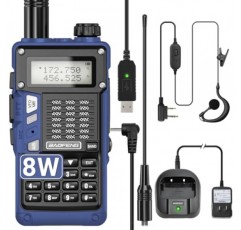 Baofeng Radio UV-S9 Pro Ham Radio UV-5R 듀얼 밴드 8W 고출력 휴대용 양방향 라디오(배터리 및 USB 충전기 케이블 워키토키 포함) 핸드헬드 업그레이드(파란색)