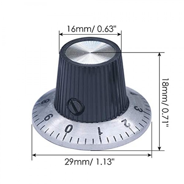 Mxuteuk 6Pcs 검정색 실버 전위차계 제어 손잡이 볼륨 오디오 일렉트릭 기타 베이스 나사 유형 29x18mm(dh) KNOB-C-2