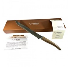 Laguiole en Aubrac Cuisine Gourmet 스테인리스 완전 단조 강철 프랑스산 빵 톱니 모양의 칼, 호두나무 손잡이, 9인치/25cm