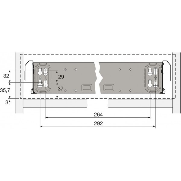 HETTICH 20532 Systema Top 2000 스틸 서랍(서랍) 설치 폭 392mm, 스틸 알루미늄 효과, 실버